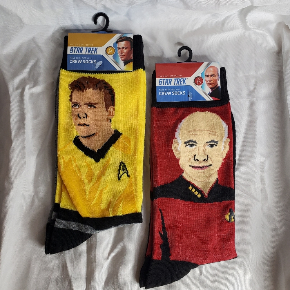 ♡ Star Trek Captain Kirk and Captain Picard Crew Socks Size Large NWT